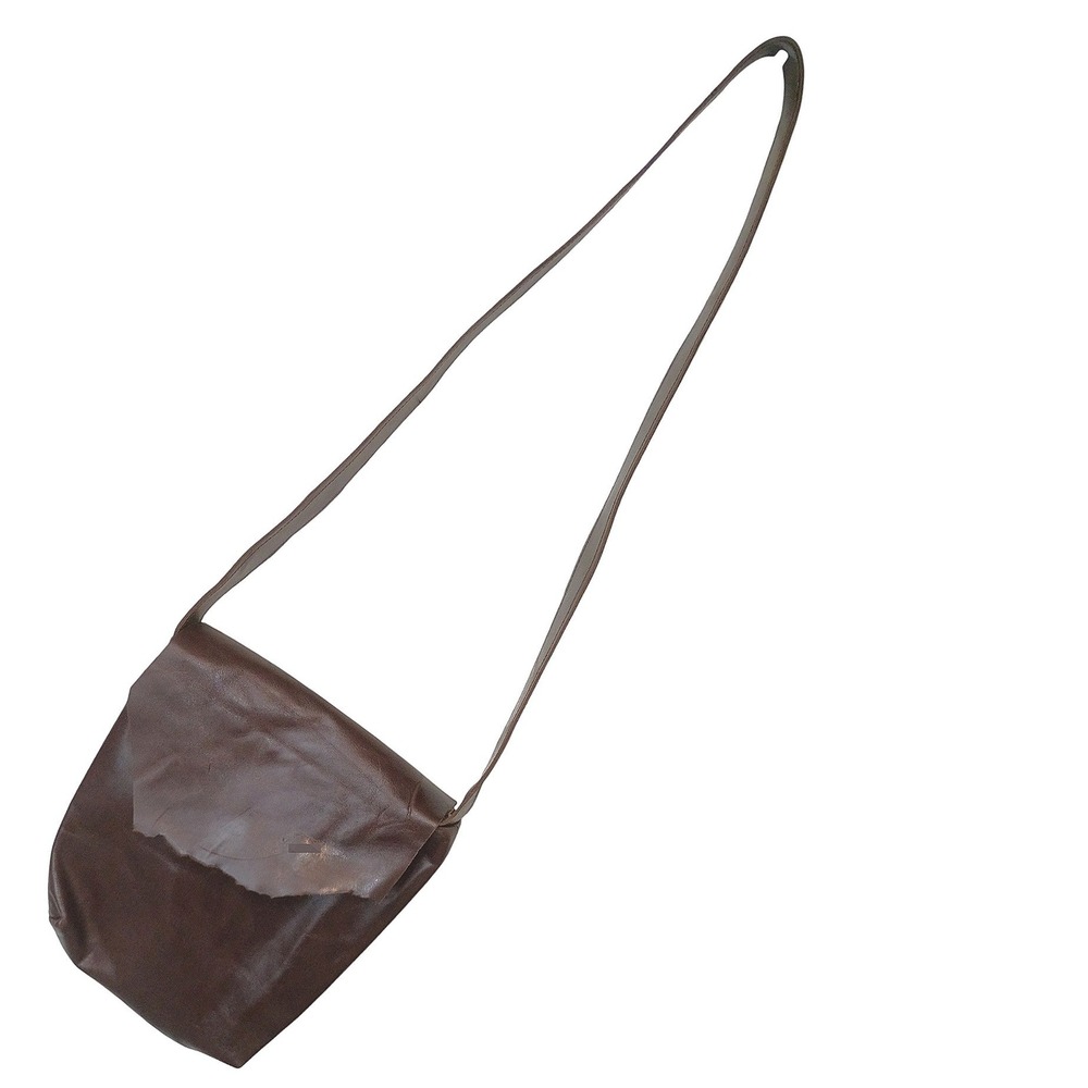 Handmade Brown Leather Crossbody Bag Raw Edge Flap Striped Lining By Dorthea - Picture 2 of 9